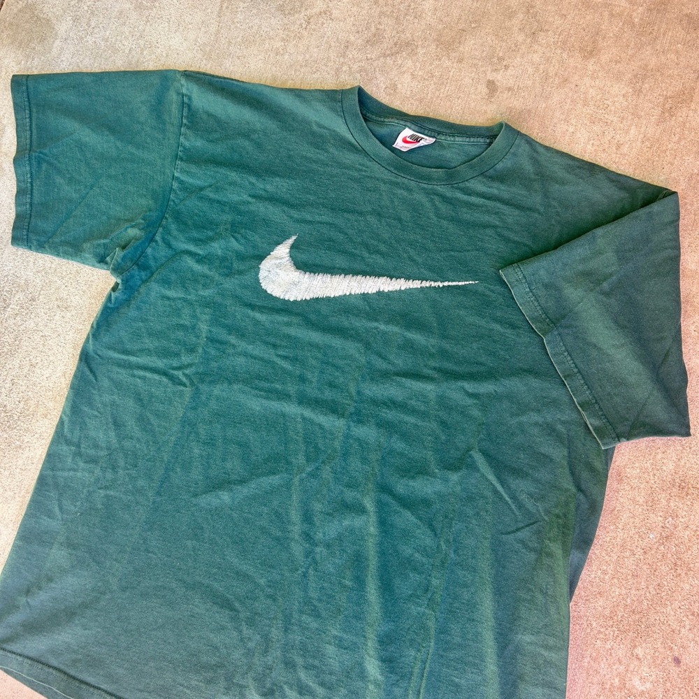 Vintage Nike Center Swoosh T Shirt XL Green 90s Made in USA Embroidered Tee